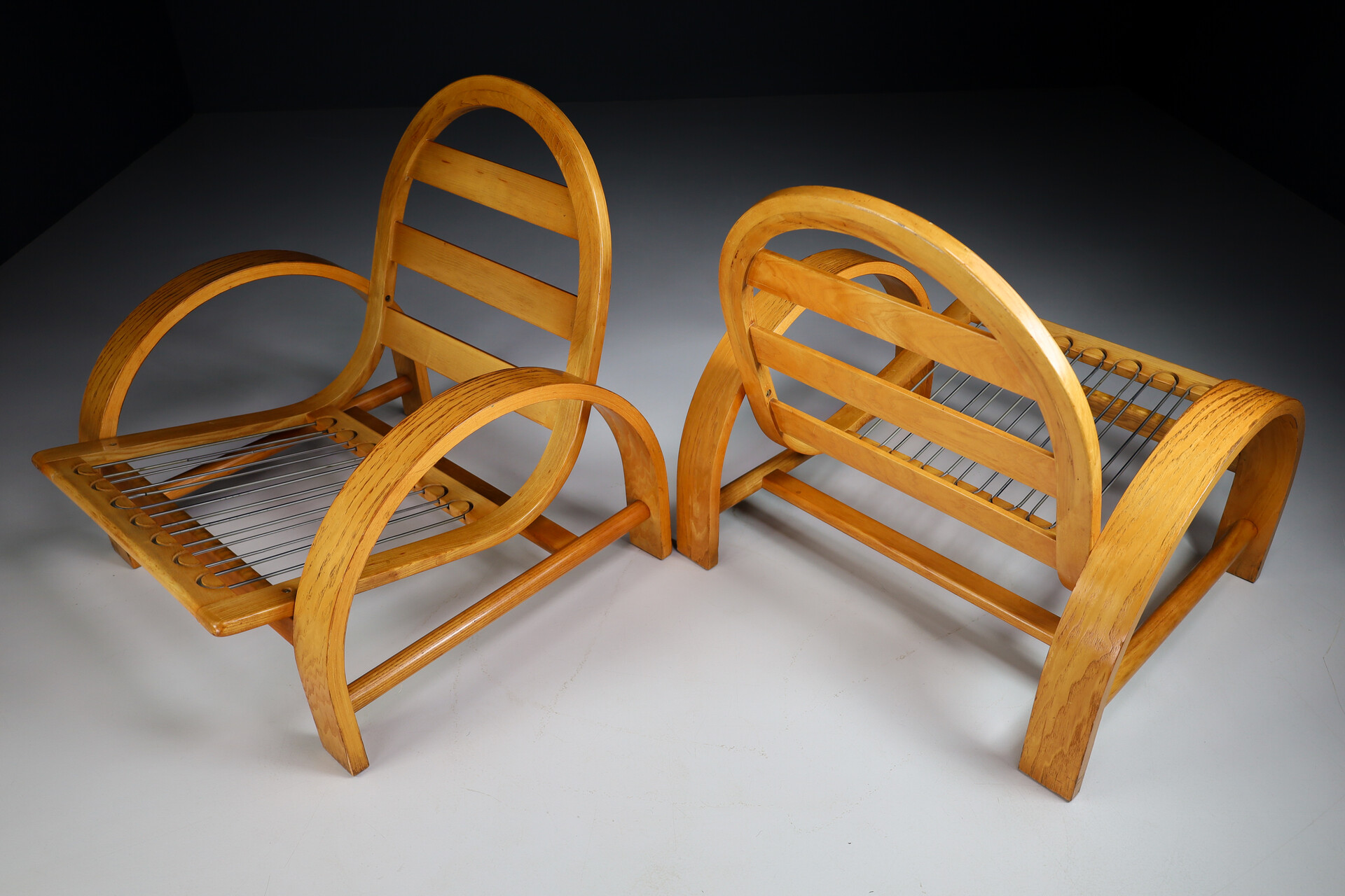 Modern Natural Bentwood Lounge chairs By Adalberto Dal Lago Italy 1970s Late-20th century