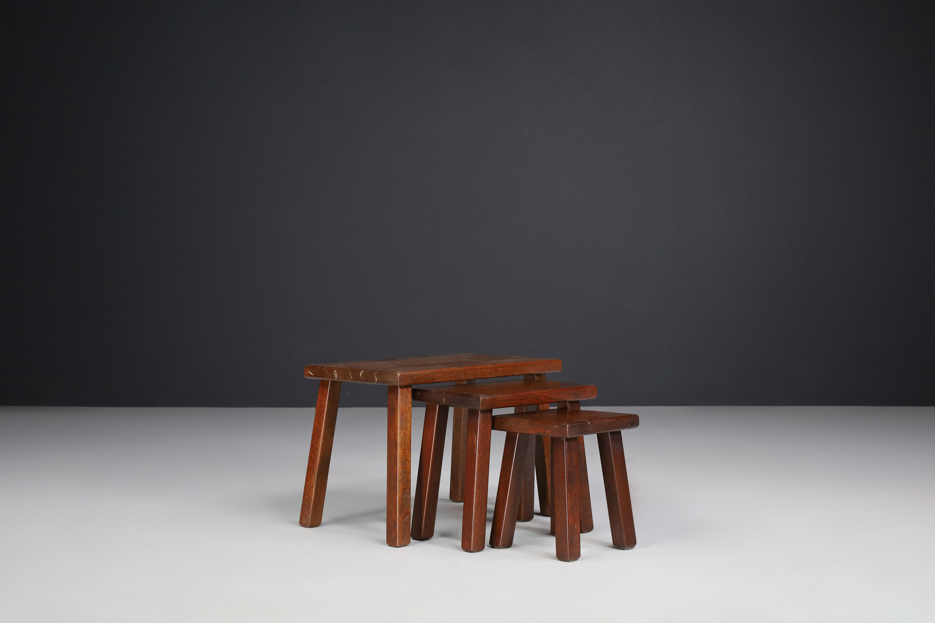 Modern Solid Oak Nesting Tables, France 1960's Late-20th century