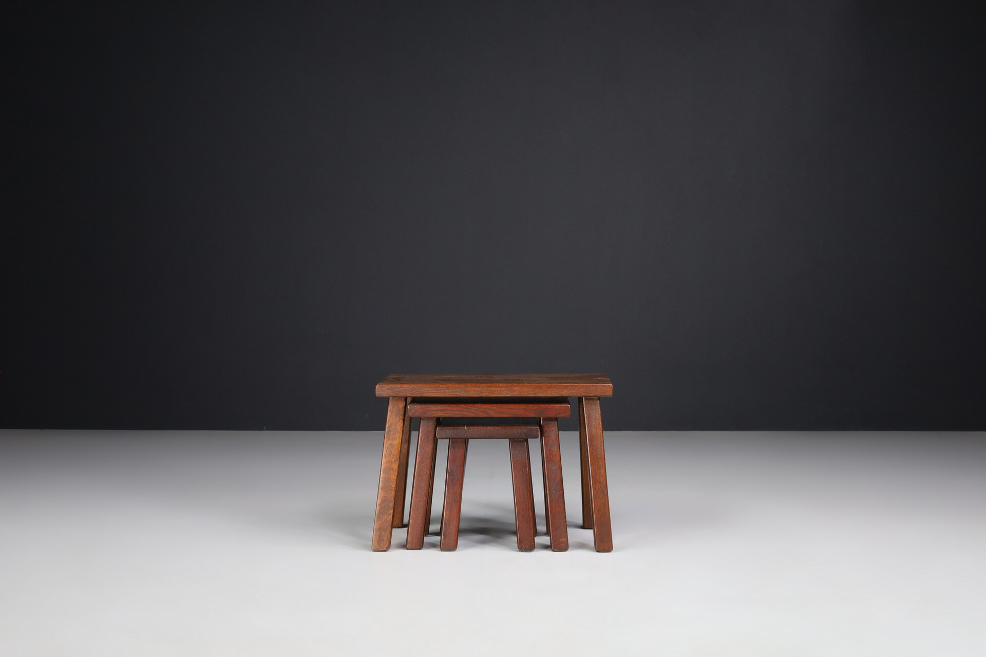 Modern Solid Oak Nesting Tables, France 1960's Late-20th century