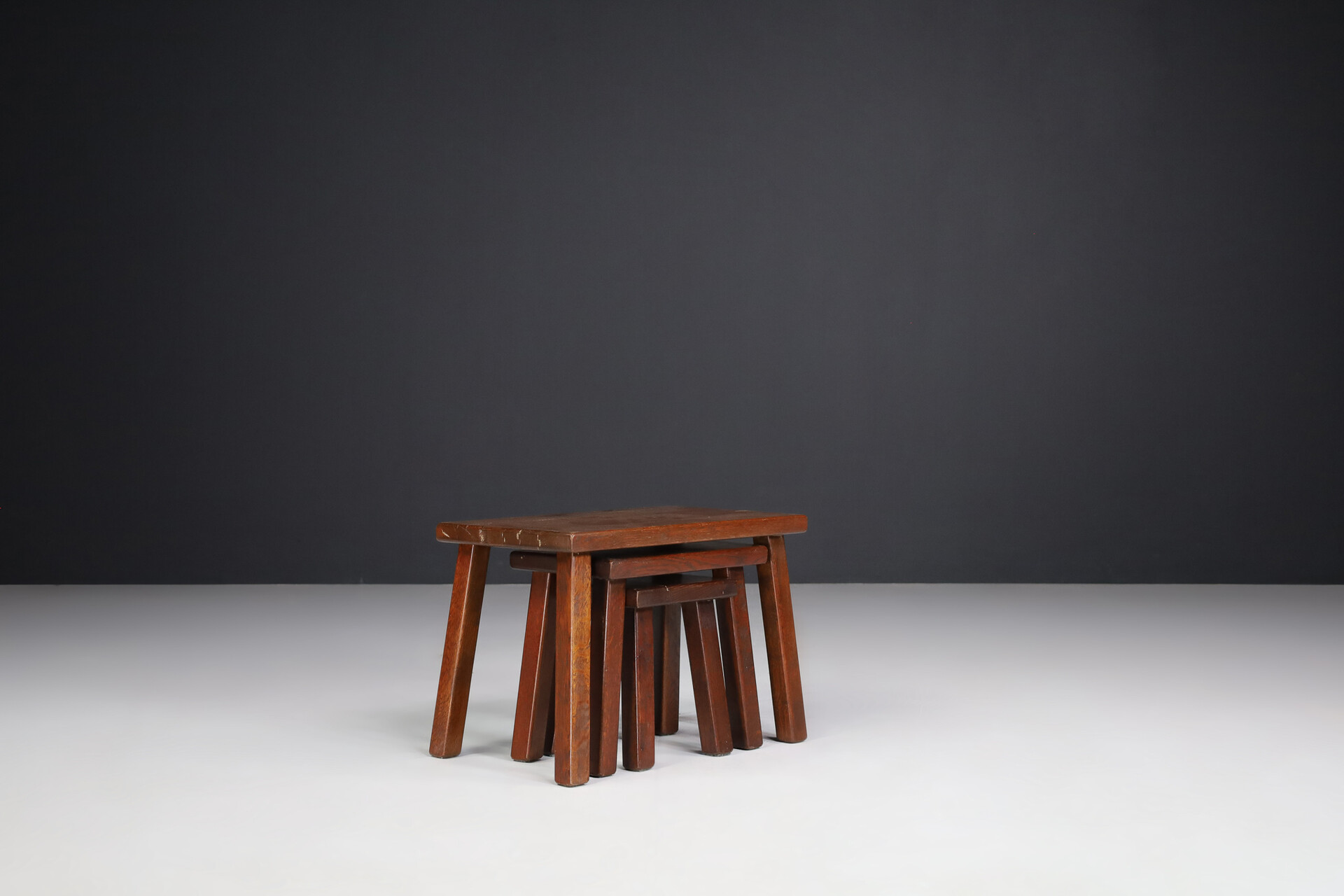 Modern Solid Oak Nesting Tables, France 1960's Late-20th century