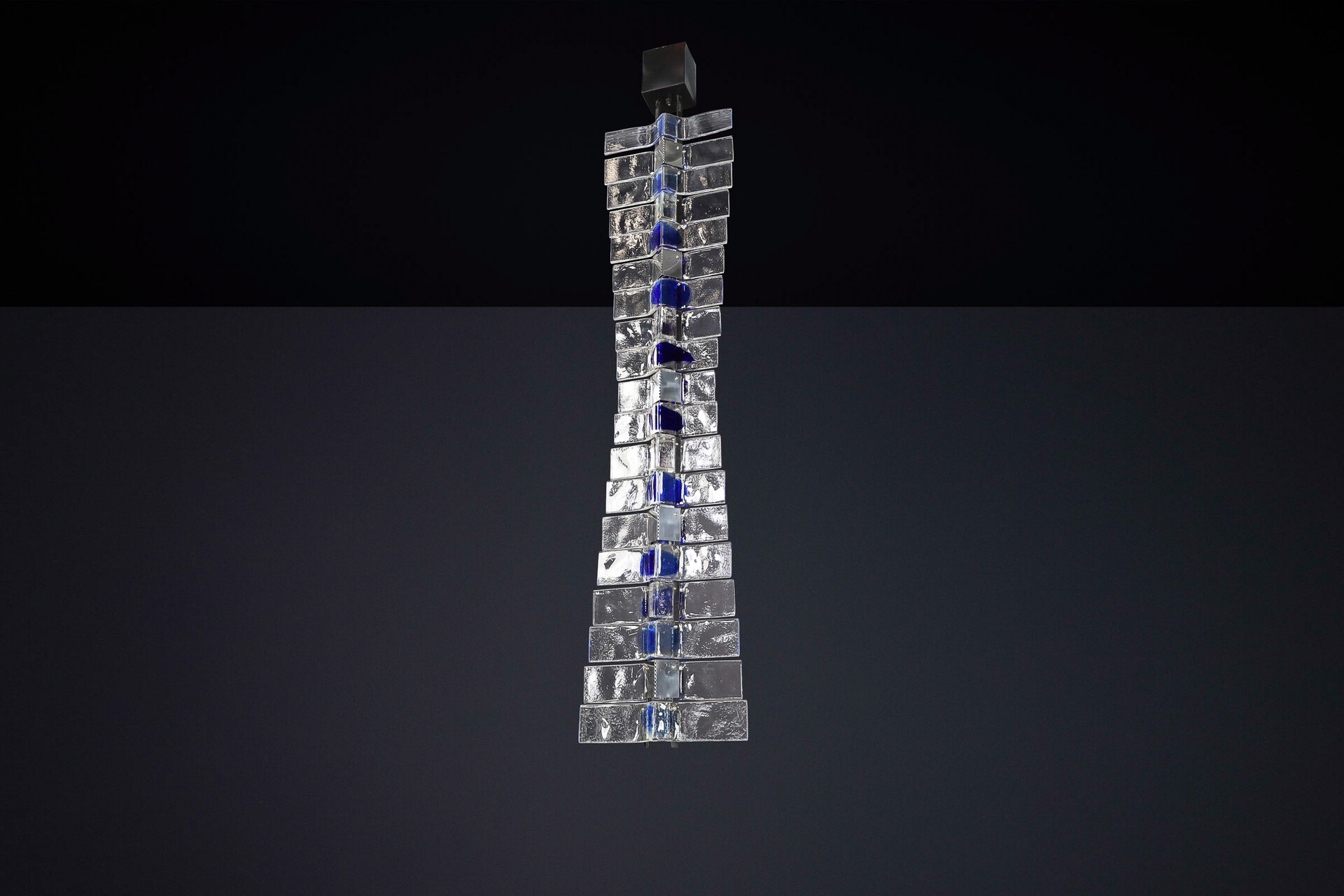 Modern Venini Tazebao Grand Sculpture Chandelier Light in Crystal and Sapphire Glass, Italy 1980 Late-20th century