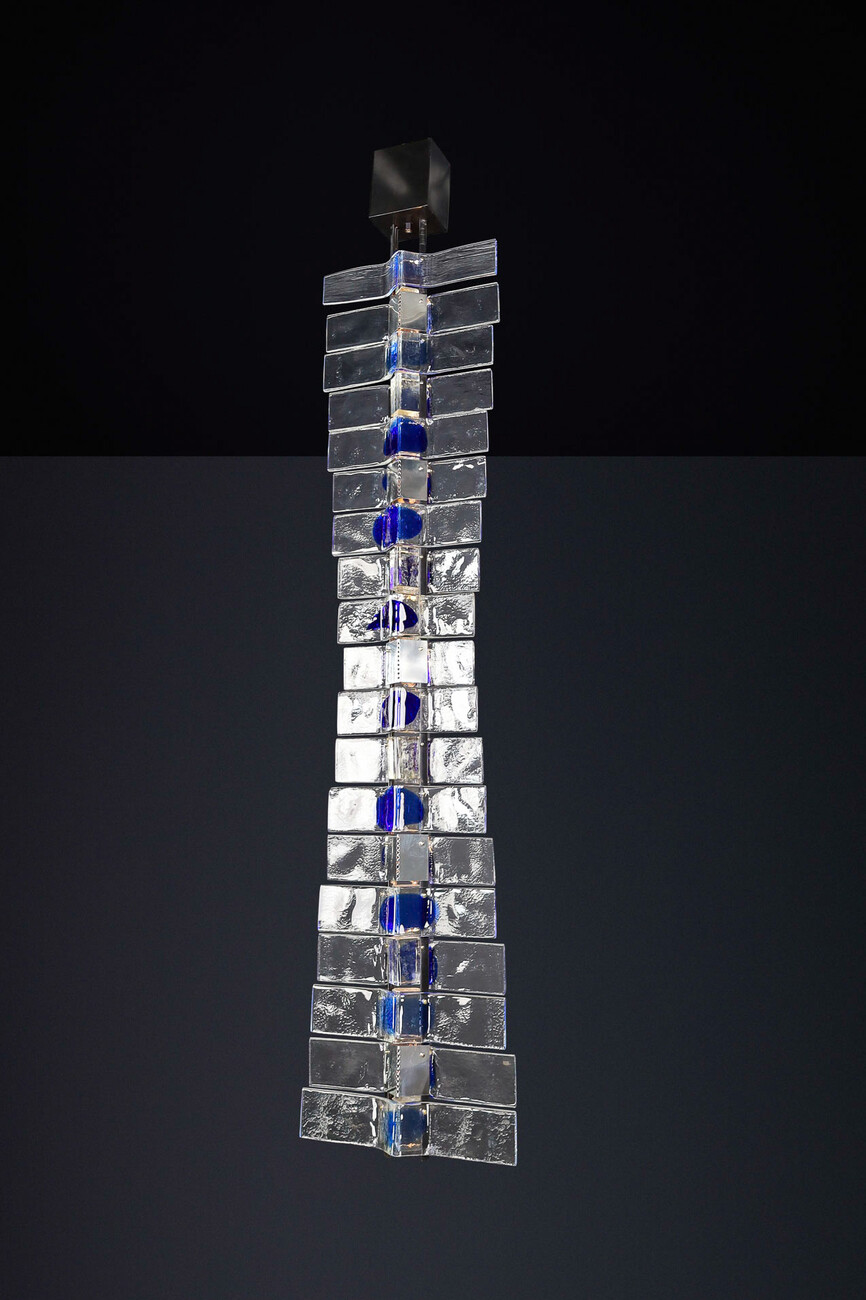 Modern Venini Tazebao Grand Sculpture Chandelier Light in Crystal and Sapphire Glass, Italy 1980 Late-20th century