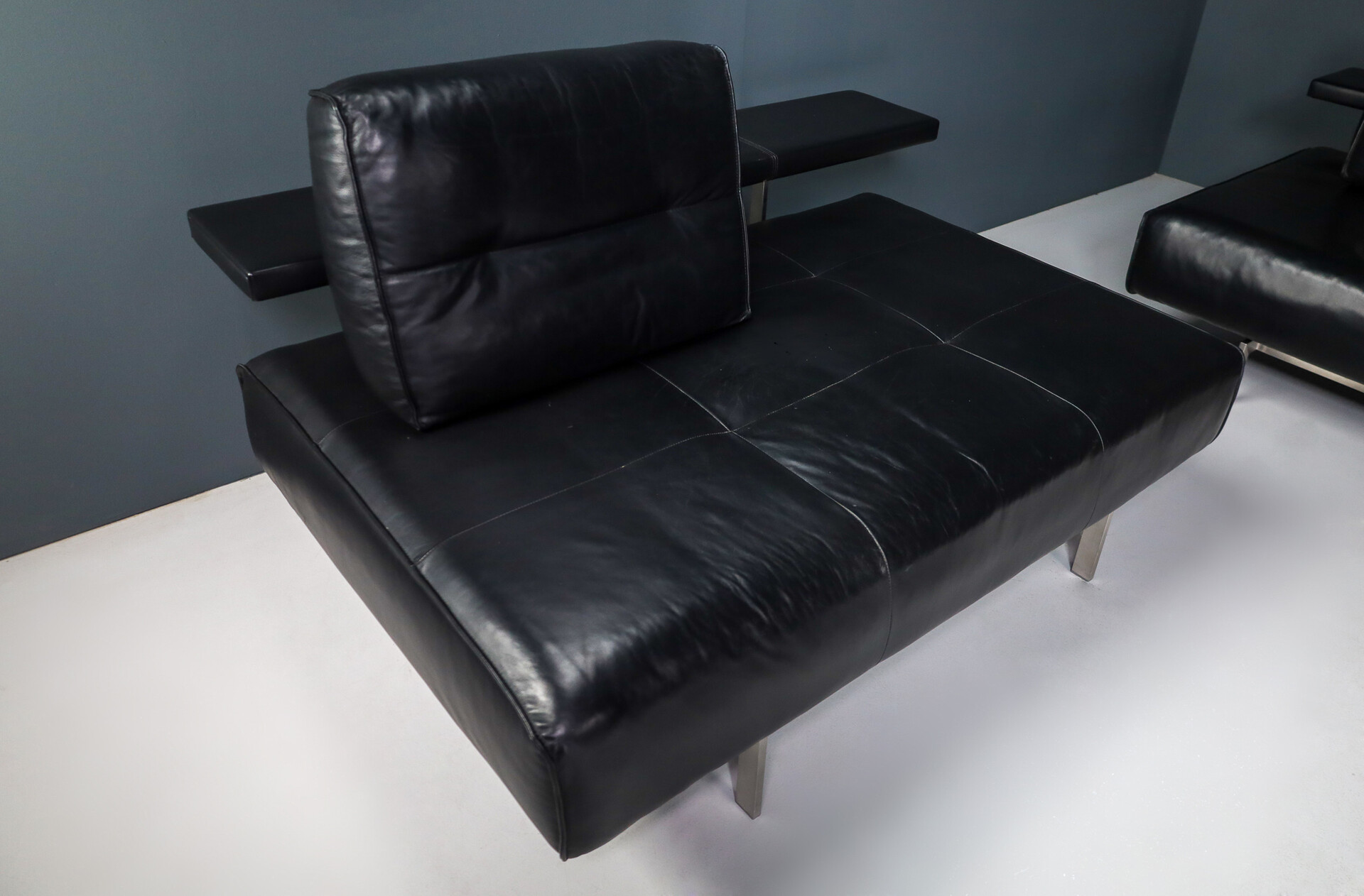Modern Vintage Rolf Benz Dono Leather Sofa Black Corner Sofa Couch + 2 seat sofa 21 th century