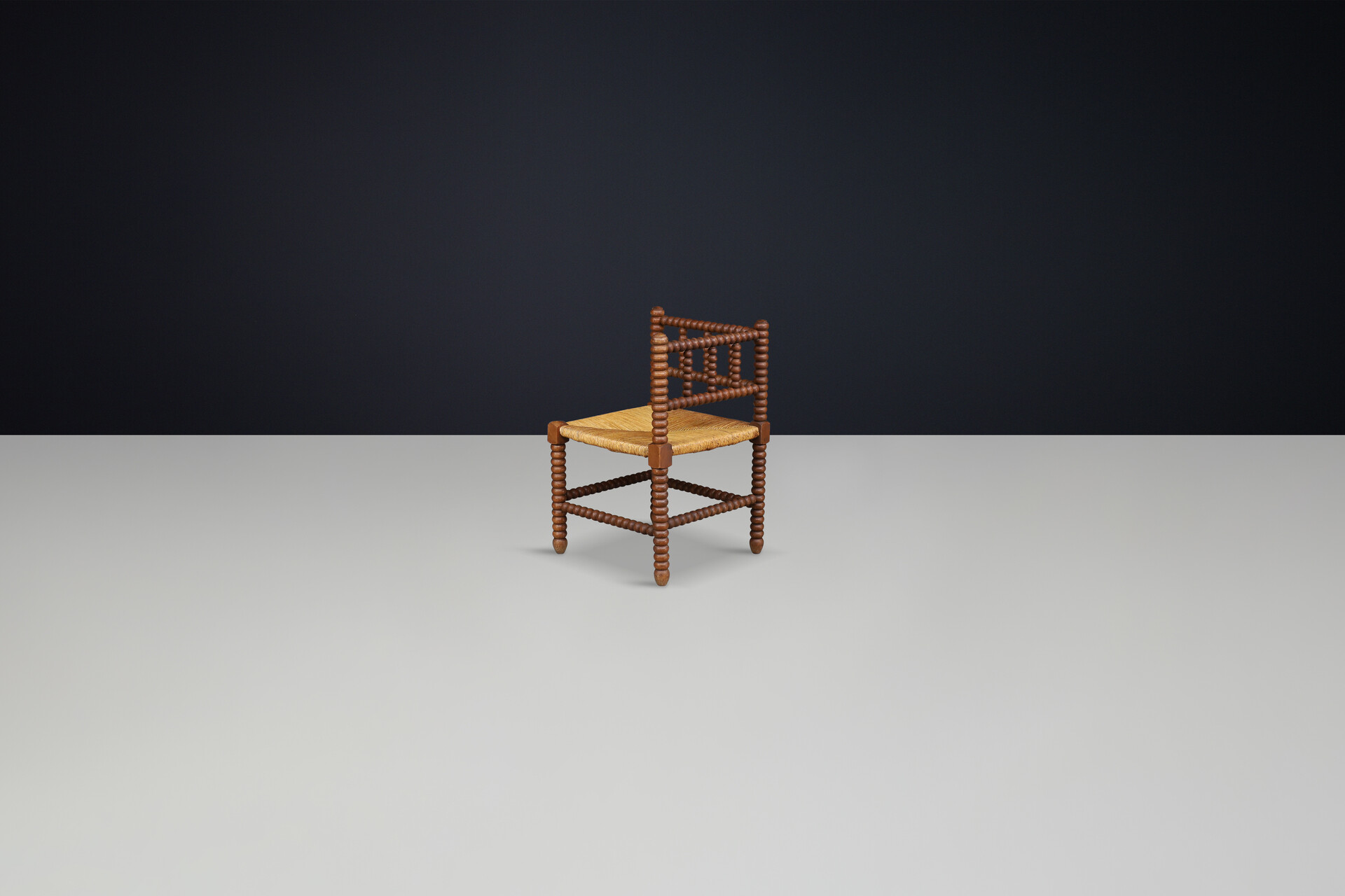 Oak ank wicker bobbin chair, France 1950s Mid-20th century