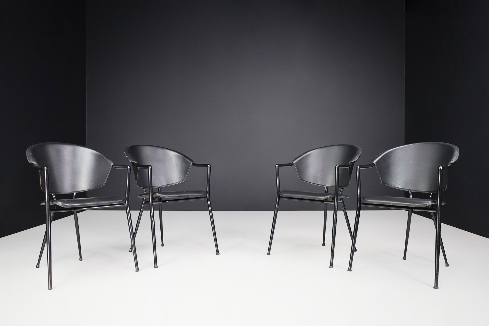 Post modern Phillipe Starck Black leather Armchairs, Italy 1980s Late-20th century