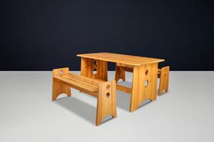 Scandinavian modern Gilbert Marklund Pine Table & Benches for Furusnickarn, Sweden 1970s Late-20th century