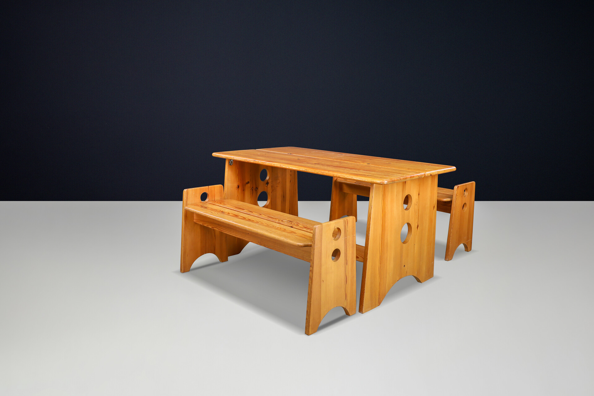 Scandinavian modern Gilbert Marklund Pine Table & Benches for Furusnickarn, Sweden 1970s Late-20th century