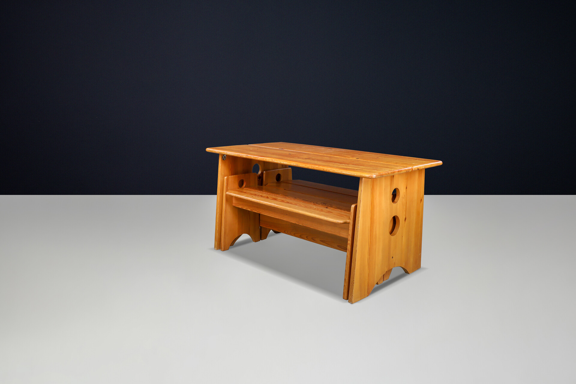 Scandinavian modern Gilbert Marklund Pine Table & Benches for Furusnickarn, Sweden 1970s Late-20th century