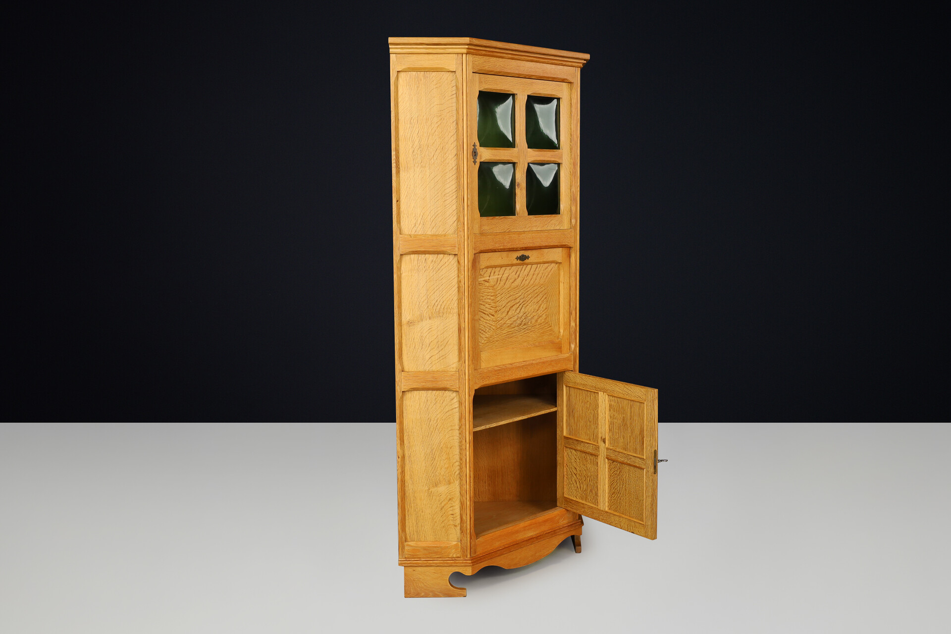 Scandinavian modern Henning Kjaernulf corner oak cabinet, Denmark 1960s Mid-20th century