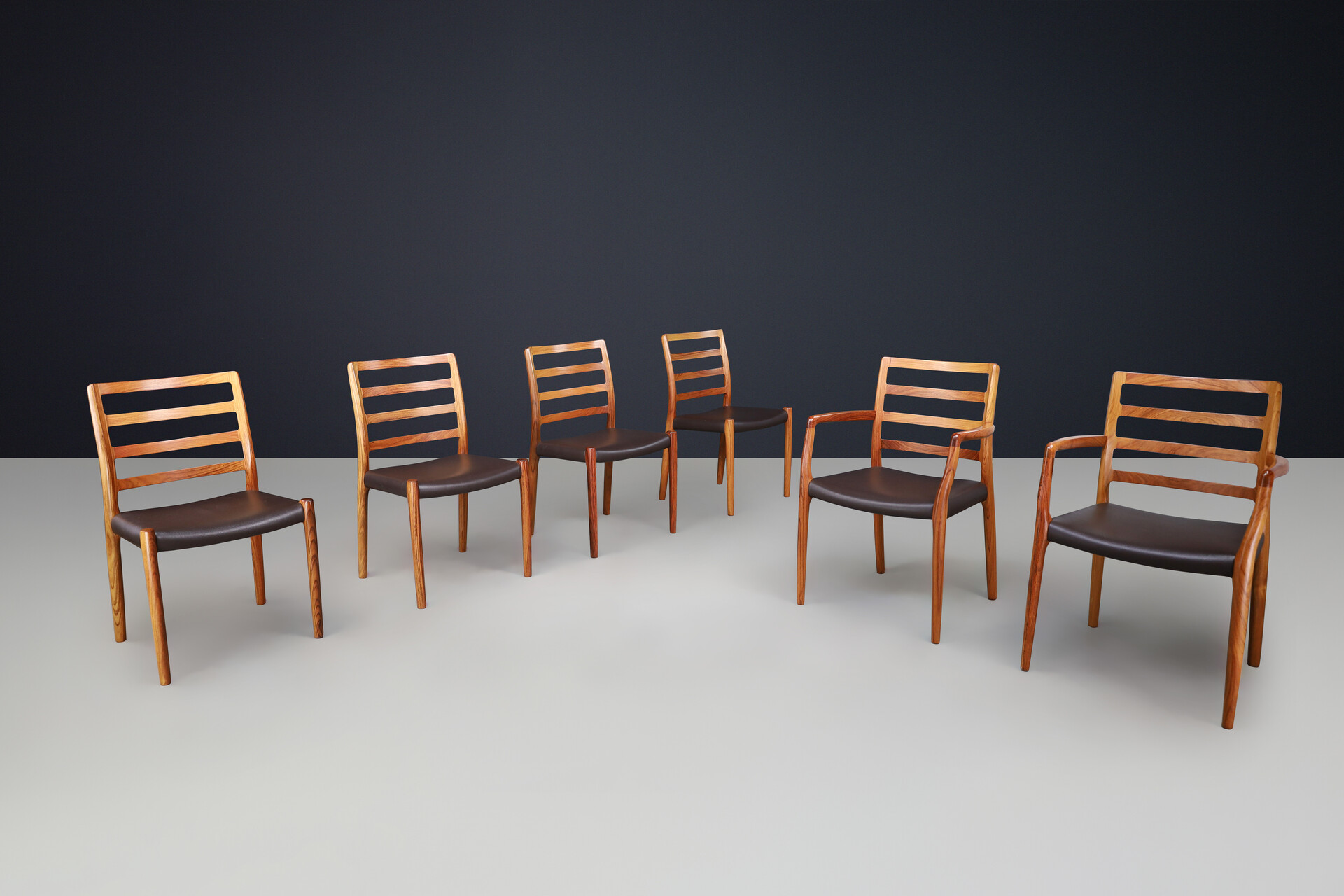 Scandinavian modern Niels Otto Møller dining room chairs No 62 and no 85 Denmark, 1960's Mid-20th century