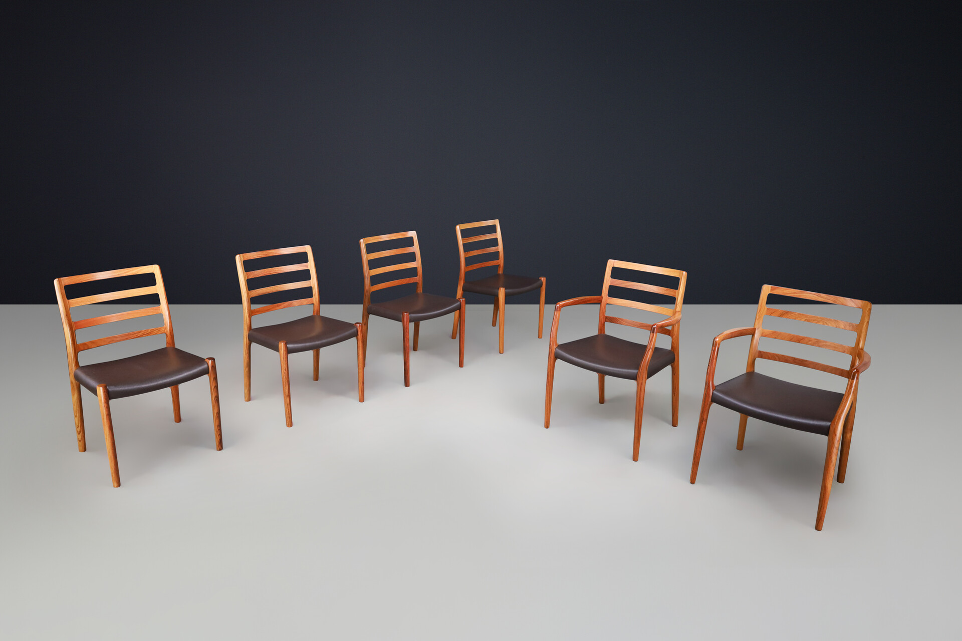 Scandinavian modern Niels Otto Møller dining room chairs No 62 and no 85 Denmark, 1960's Mid-20th century