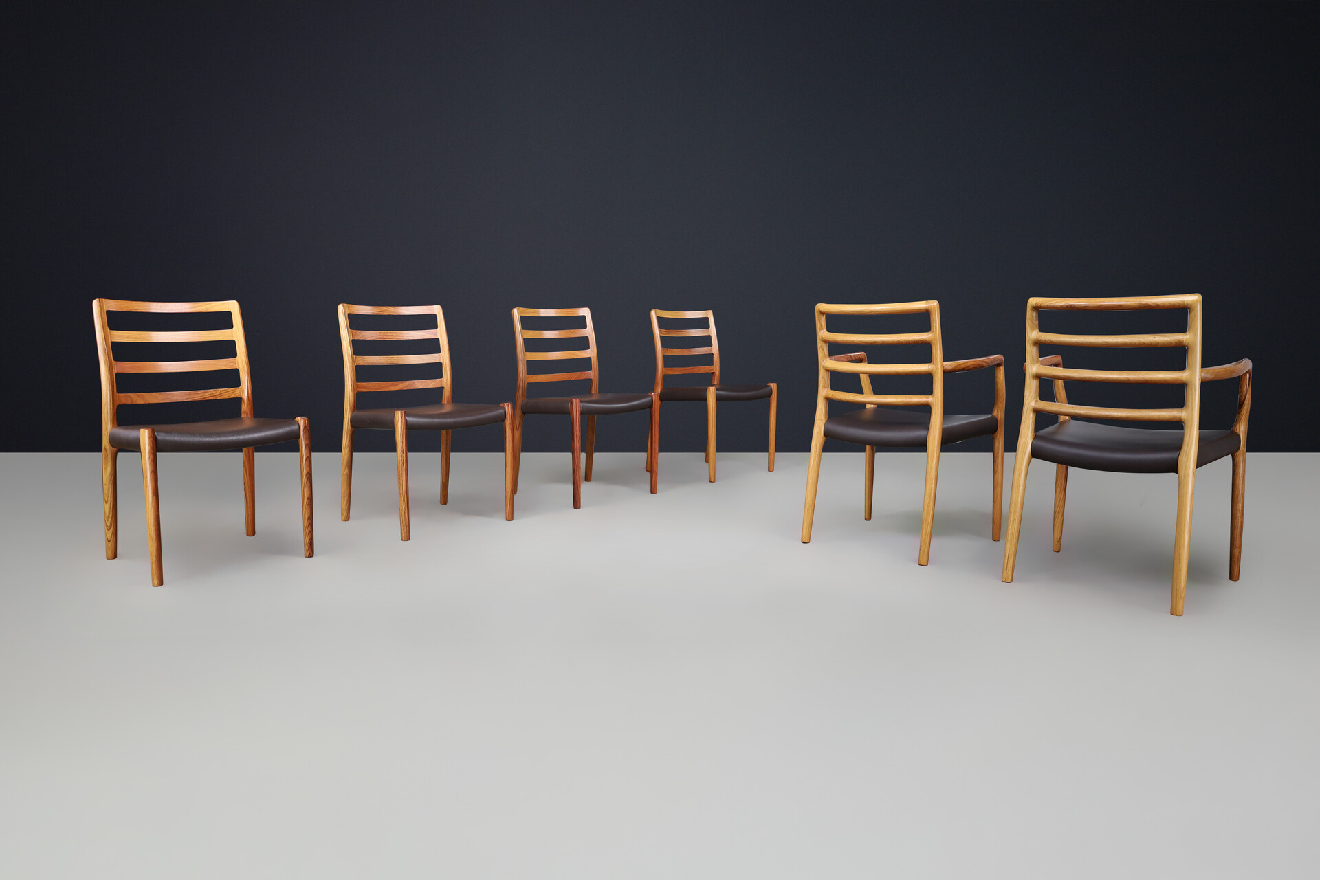 Scandinavian modern Niels Otto Møller dining room chairs No 62 and no 85 Denmark, 1960's Mid-20th century