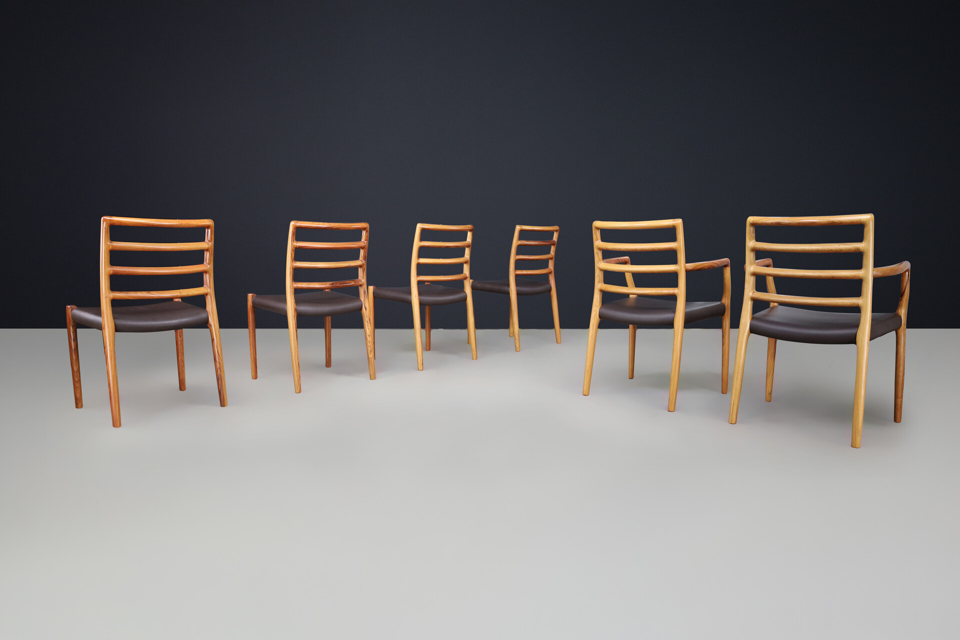 Scandinavian modern Niels Otto Møller dining room chairs No 62 and no 85 Denmark, 1960's Mid-20th century