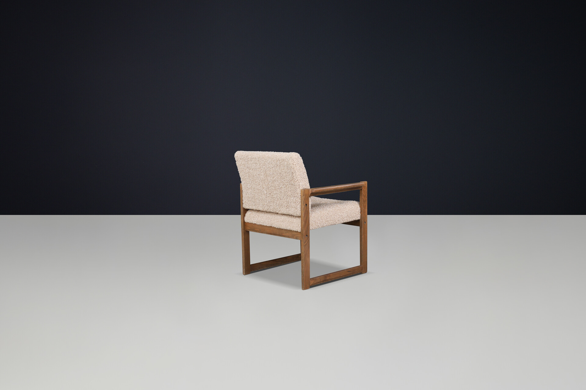 Scandinavian modern Oak and teddy upholstery armchair, denmark 1970s Late-20th century