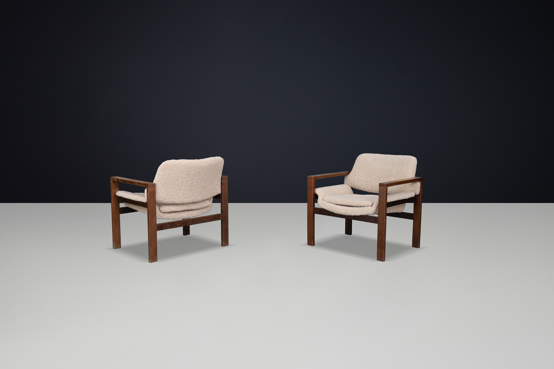 Scandinavian modern Oak and teddy upholstery armchairs, Finland 1960s Mid-20th century