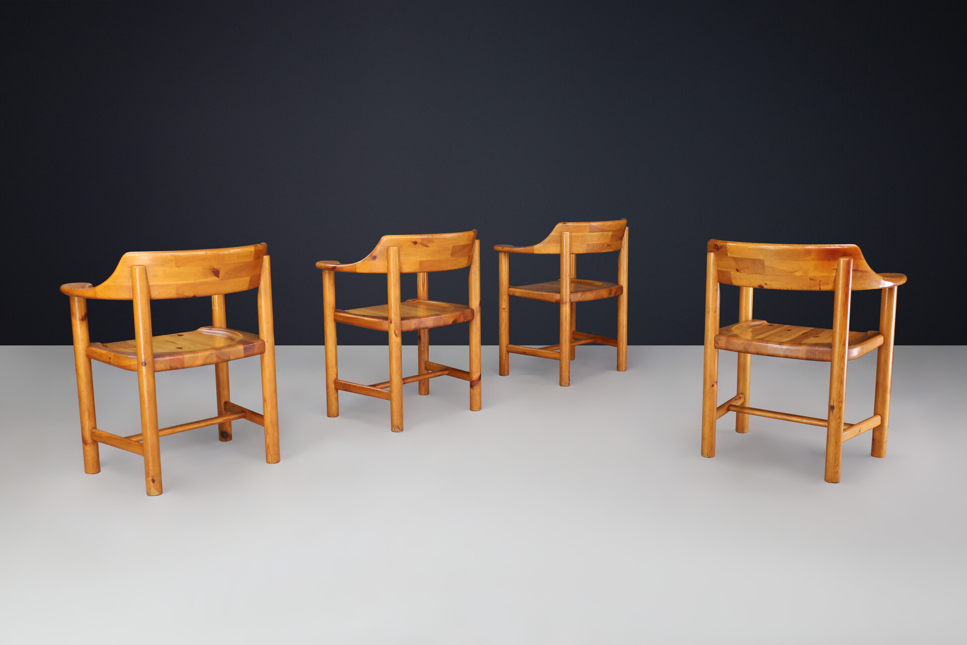 Scandinavian modern Rainer Daumiller for Hirtshals Savvaerk, set of four armchairs, pine, Denmark, 1970s. Late-20th century