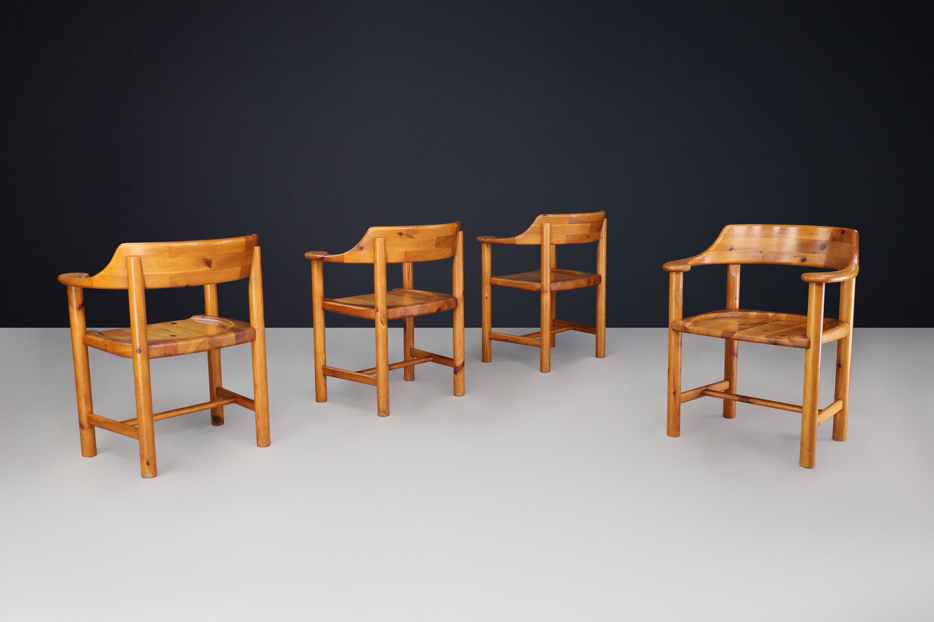 Scandinavian modern Rainer Daumiller for Hirtshals Savvaerk, set of four armchairs, pine, Denmark, 1970s. Late-20th century