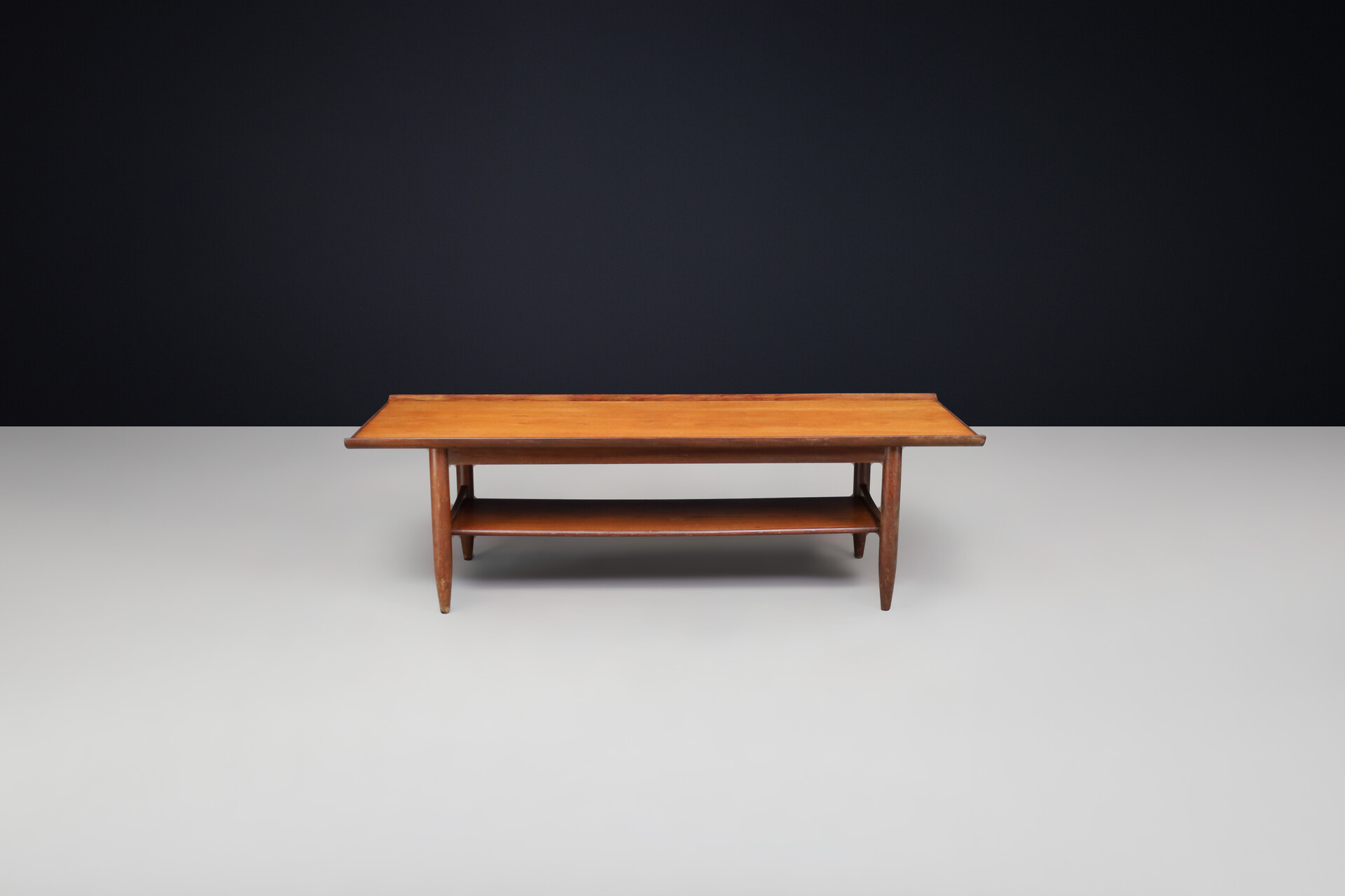 Scandinavian modern Teak coffee table with curved table top , Denmark 1960s Mid-20th century