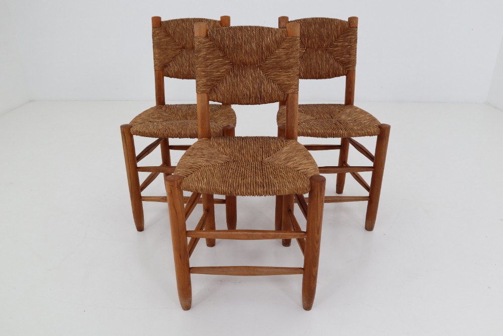 Five Charlotte Perriand chairs  Bois Paillé - L'Atelier 55