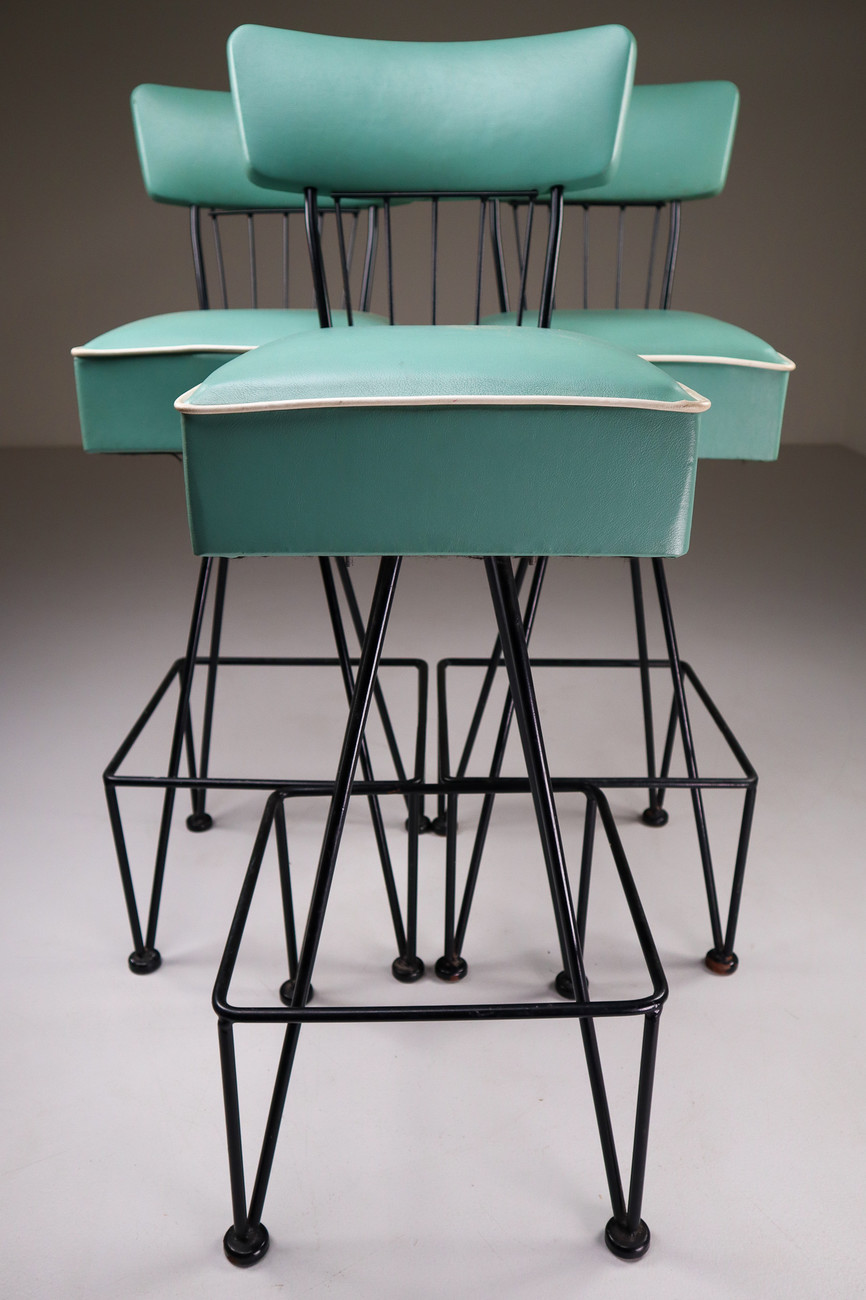 Three Retro Vintage Bar Stool In Tiffany Blue